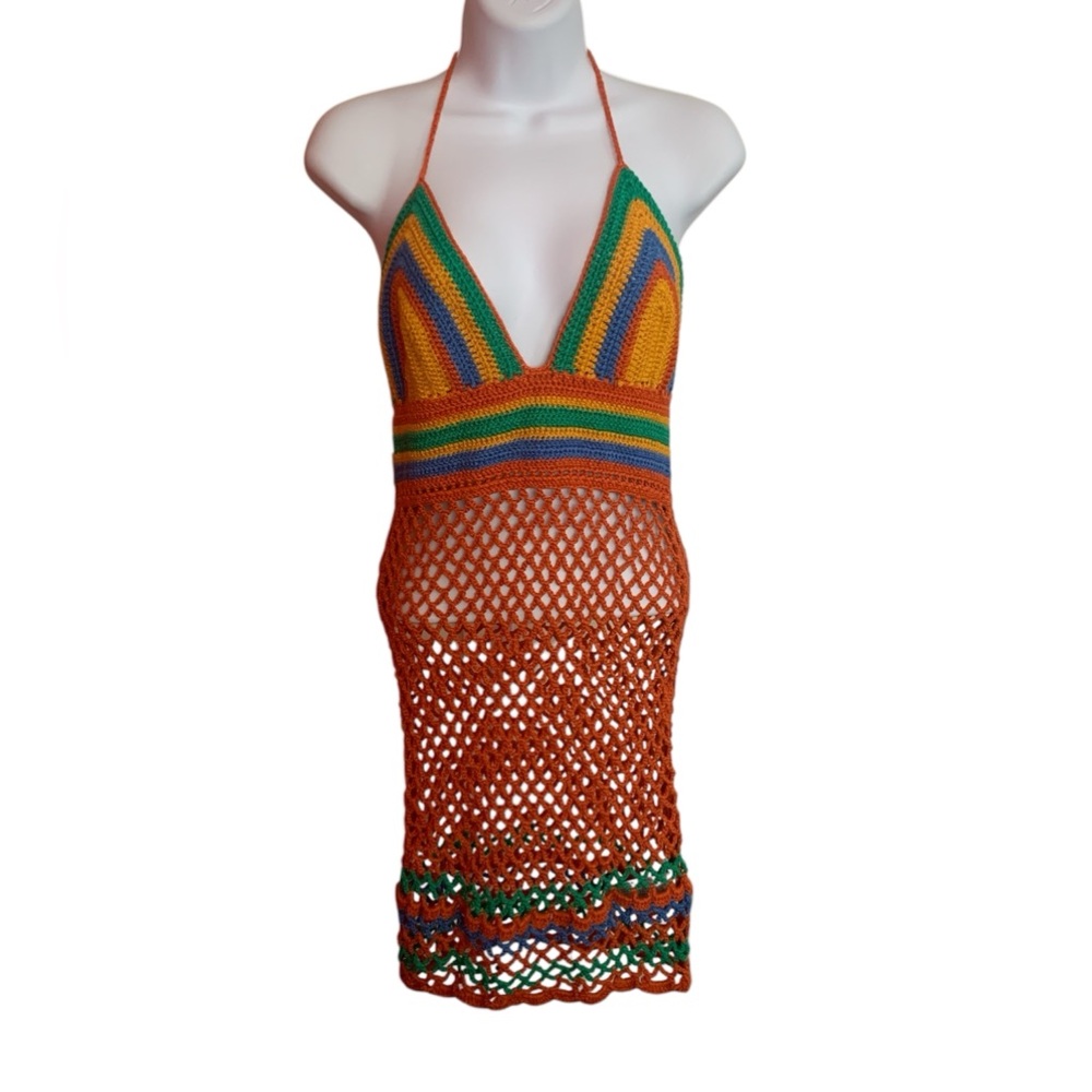 Forever 21 Multi Colored Crochet Halter Dress M